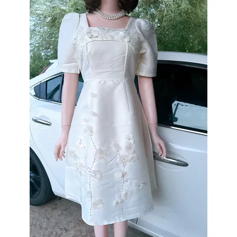 Đầm tapTa   kem tiểu thư đính hoa thủ công tỉ mỉ nữ tính  Đầm thiết kế đi chơi đi làm xinh xắn Giá 390k HÀng có sẵn