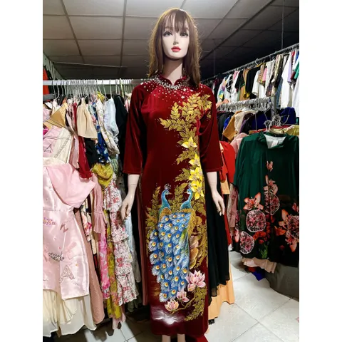 áo dài nhung vẽ tay thủ công