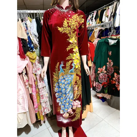 áo dài nhung vẽ tay thủ công