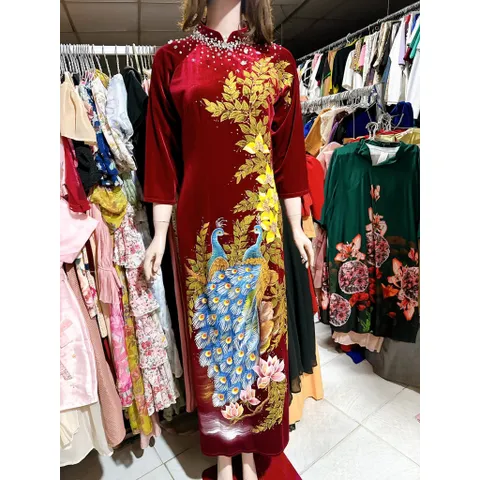 áo dài nhung vẽ tay thủ công