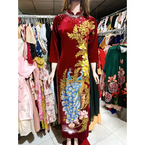 áo dài nhung vẽ tay thủ công