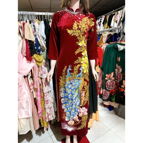 áo dài nhung vẽ tay thủ công