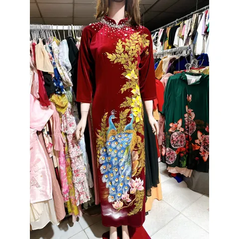 áo dài nhung vẽ tay thủ công
