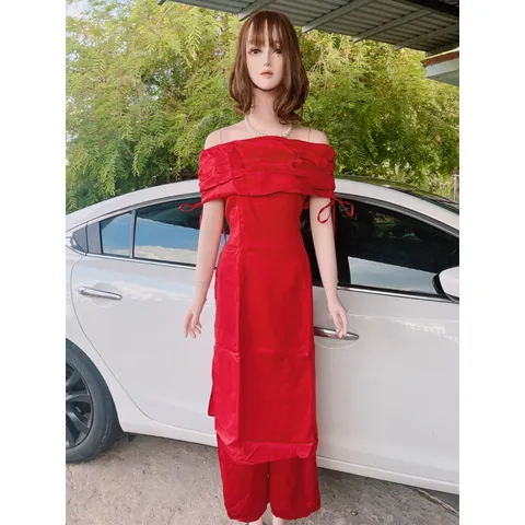 ÁO DÀI CHẤT LIỆU TAPTA trễ vai, VÔ CÙNG SANG CHẢNH Màu đỏ - Chất liệu tapta , không xô lệch, giữ phom dáng tốt