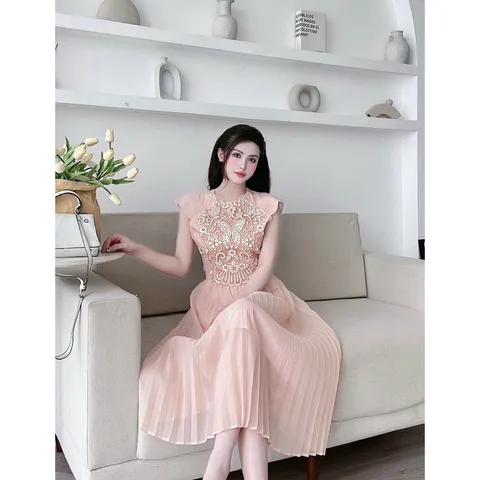 váy ren phối  xếp ly cao cấp ( kèm ảnh thật) Giá 390k Hàng có sẵn giao ngay S Màu hồng phấn