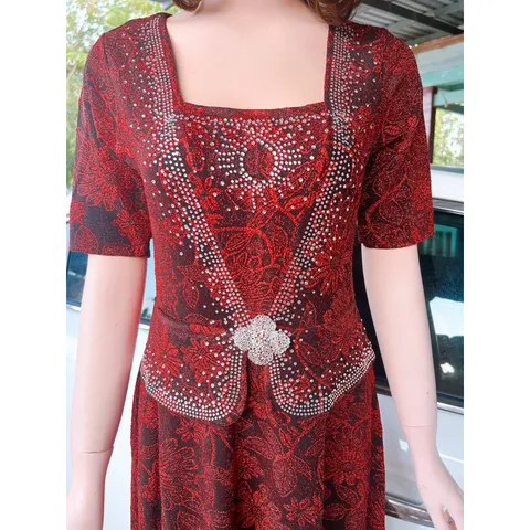 Đầm trung niên đi tiệc thun kim sa dáng vest che bụng bigsize 80kg, Đầm trung niên cho mẹ dự tiệc size lớn Giá 390k