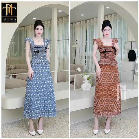 Set áo + chân váy ren Size M (eo dưới 70 cm) Giá 400k/ set Hàng có sẵn giao ngay Có 2 màu xanh và nâu tây