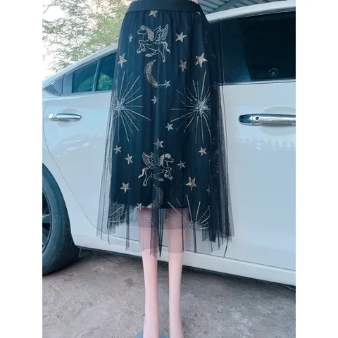 Chân váy đính nơ free sz 40-65kg (eo 60-80cm) chiều dài 77cm mặc nhẹ siu thích luôn .Hàng Quang Châu  chất đẹp dày dặn