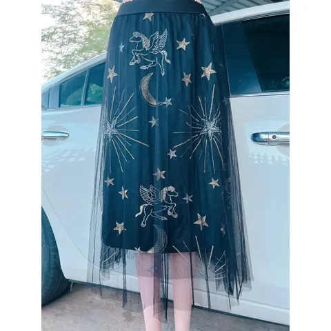 Chân váy đính nơ free sz 40-65kg (eo 60-80cm) chiều dài 77cm mặc nhẹ siu thích luôn .Hàng Quang Châu  chất đẹp dày dặn
