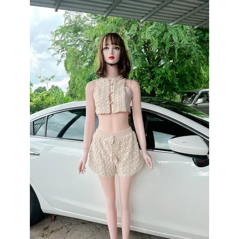 Set sho.rt hai dây nút gỗ gồm áo và quần eo bo chun co giãn dễ mặc Size SM Hàng có sẵn giao ngay  Giá 320k/ cả set