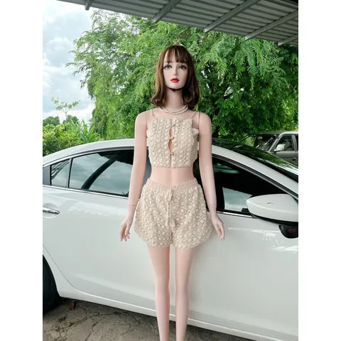 Set sho.rt hai dây nút gỗ gồm áo và quần eo bo chun co giãn dễ mặc Size SM Hàng có sẵn giao ngay  Giá 320k/ cả set