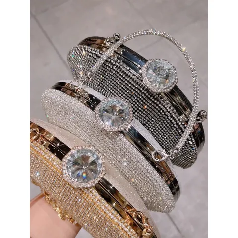Túi đi tiệc Đá Tua Rua, đính đá sáng lấp lánh size 22cm Hàng có sẵn giao ngay Màu đen , trắng, gold Giá 390k/ cái