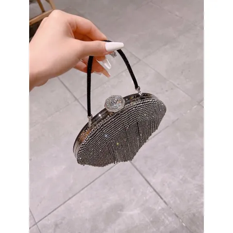 Túi đi tiệc Đá Tua Rua, đính đá sáng lấp lánh size 22cm Hàng có sẵn giao ngay Màu đen , trắng, gold Giá 390k/ cái