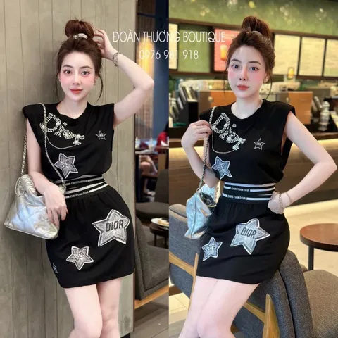Set áo đính kết va chân váy kèm lót quần Màu trắng và đen Hàng có sẵn giao ngay S Giá 390k/ cả set Hàng cao cấp