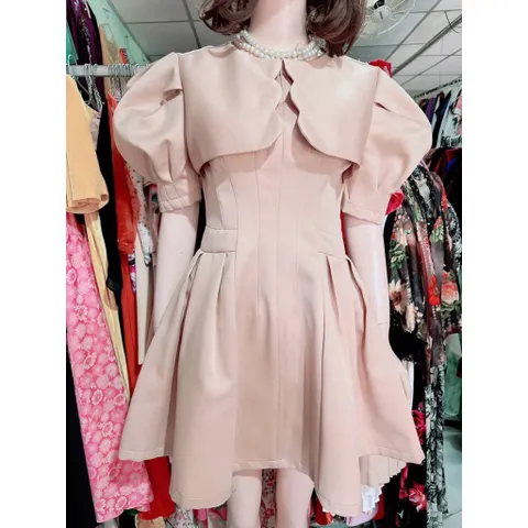 Đầm thiết kế cao cấp tay phồng vạt eo. chất liệu Tafta fine cao cấp, ít nhăn. màu hồng pastel ngọt ngào trẻ trung