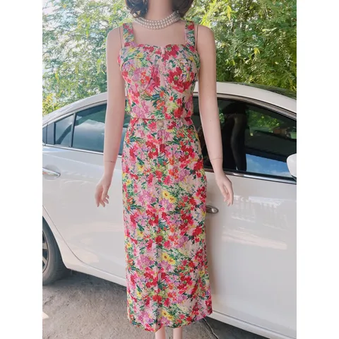 Set thô hoa áo 2s cúp ngực mix chân váy dài dáng A. Lên phom siêu xinh dễ mặc. Hàng 2 lớp màu nổi nét Size sml Xanh- hồg