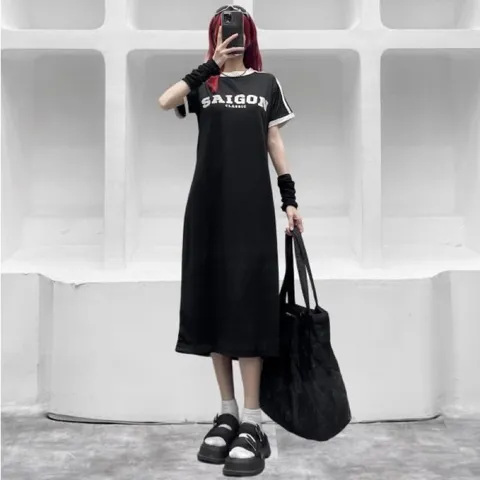 ĐẦM DÀI Thể thao  Chất liệu: Premium cotton cá sấu 4 chiều Form: Đầm dài Freesize:54 - 68kg Vải premium cotton 4 chiều