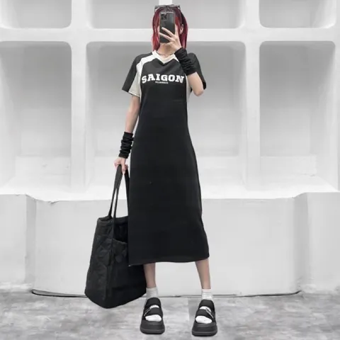 ĐẦM DÀI Thể thao  Chất liệu: Premium cotton cá sấu 4 chiều Form: Đầm dài Freesize:54 - 68kg Vải premium cotton 4 chiều