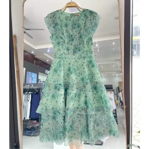 Váy Voan Hoa Xếp Ly Ngực Tay Cánh Tiên Giá 290k Hàng có sẵn giao ngay M