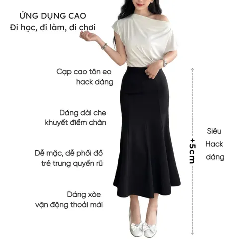 Chân Váy Đuôi Cá Dáng Dài Form Ôm Xòe tôn dáng siêu đẹp Chất Liệu Umi Hàn cao cấp,Co Giãn  Chiều dài chân váy 86cm