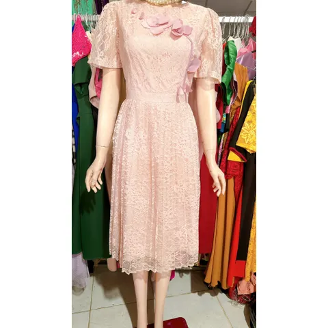 Đầm  hồng  thân trên điểm hoa đẹp dưới xếp ly Giá 290k Hàng có sẵn giao ngay XL, eo dưới 80cm mặc đẹp Chất liệu ren