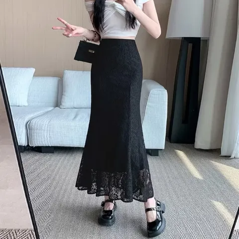 Chân Váy dáng Dài  Đuôi Cá Ren Màu đen Size SMLXL Hàng có sẵn giao ngay Giá 250k Đúp lót 2 lớp, eo có bo chun co giãn