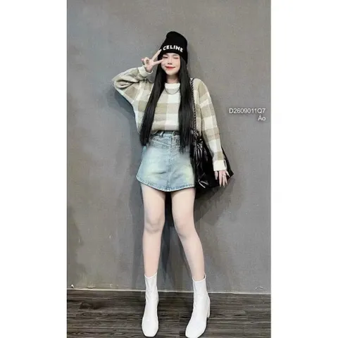 Hàng Sẵn_ Áo len dệt kim kẻ sọc ngọt ngào thiết kế niche sang trọng Hàng có sẵn giao ngay Màu nâu tây sang trọng