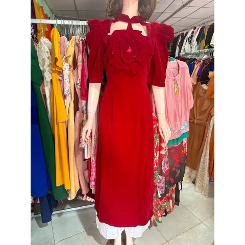 Set áo dài nhung màu đỏ đô + kèm quần Hàng có sẵn giao ngay XL Đủ size SMLXL eo dưới Chất liệu nhung cao cấp
