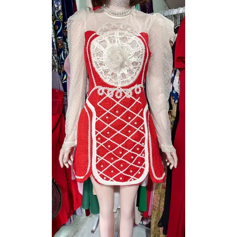 Đầm  dạ ngọc mix ren bi chuẩn hàng hotgirl (như hình thật shop chụp) Giá 420k  Hàng có sẵn giao ngay M, eo dưới 75cm