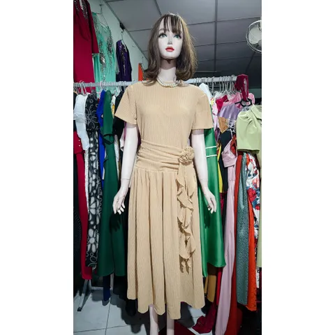 Đầm Ren Cuộn Hoa Tiểu Thư Thoáng Mát, Ren Co Giãn dễ chịu, có hàng bigsize Màu nâu tây Hàng có sẵn giao ngay 2XL
