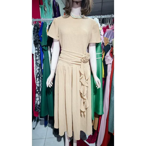 Đầm Ren Cuộn Hoa Tiểu Thư Thoáng Mát, Ren Co Giãn dễ chịu, có hàng bigsize Màu nâu tây Hàng có sẵn giao ngay 2XL