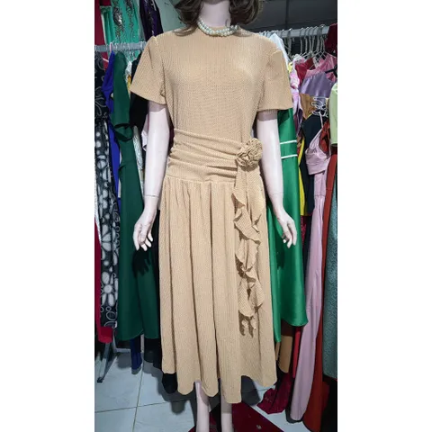 Đầm Ren Cuộn Hoa Tiểu Thư Thoáng Mát, Ren Co Giãn dễ chịu, có hàng bigsize Màu nâu tây Hàng có sẵn giao ngay 2XL