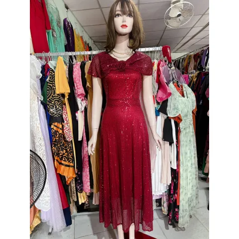 ĐẦM KIM SA DẠ HỘI DÁNG DÀI TAY CHOÀNG VAI DỰ TIỆC SIÊU XINH, che bắp tay Hang có sẵn giao ngay Màu đỏ đô Giá 420k