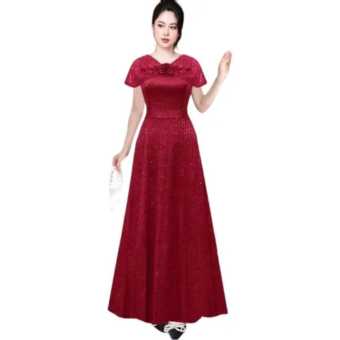 ĐẦM KIM SA DẠ HỘI DÁNG DÀI TAY CHOÀNG VAI DỰ TIỆC SIÊU XINH, che bắp tay Hang có sẵn giao ngay Màu đỏ đô Giá 420k