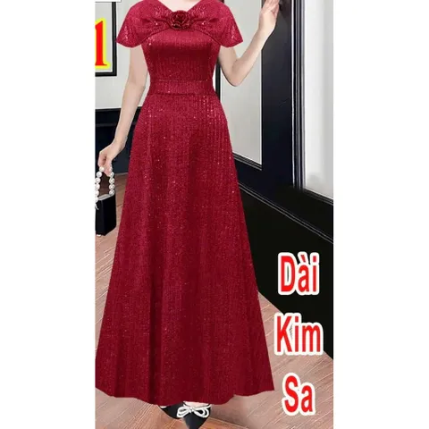 ĐẦM KIM SA DẠ HỘI DÁNG DÀI TAY CHOÀNG VAI DỰ TIỆC SIÊU XINH, che bắp tay Hang có sẵn giao ngay Màu đỏ đô Giá 420k