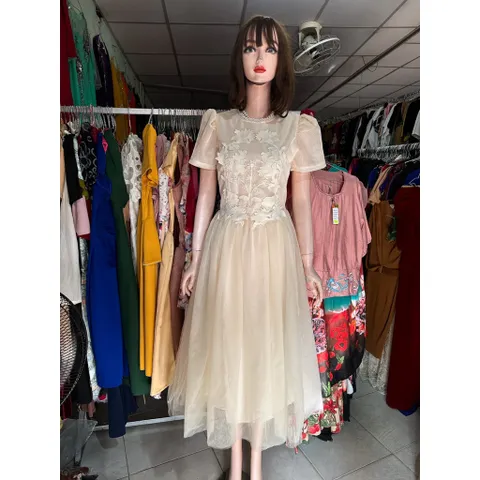 Đầm CÔNG CHÚA HOA REN LƯỚI CAO CẤP  Đủ size SML Màu trắng kem, đúp lót 3 lớp ren , vai có cầu vai Giá 450k Hàng có sẵn