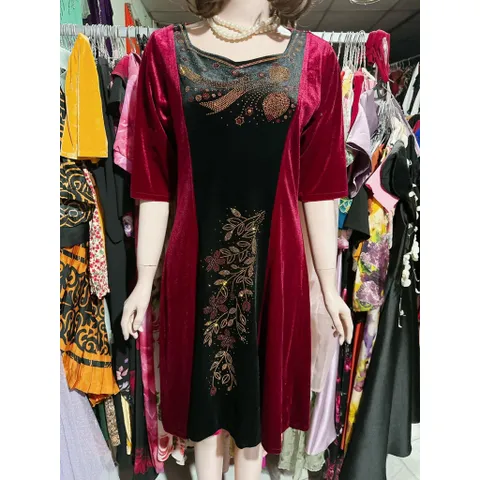 Đầm trung niên thiết kế cao cấp nhung kim sa ánh nhũ phối Đầm tay lỡ, lich sự, sang trọng Giá 380k Hàng có sẵn giao ngay