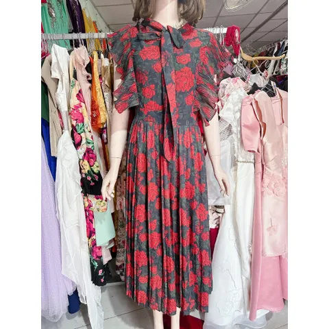 Đầm hoa hồng dập ly phía sau bo chun co giãn dễ mặc Dứoi 70kg mặc đẹp Hàng có sẵn giao ngay Giá 390k Hàng Quảng Châu