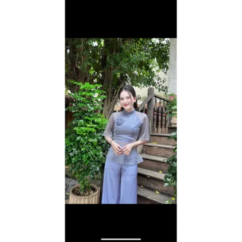 Sét bộ đồ Lam Pháp phục đi chùa kiểu cành hoa đính hoa ngàn cánh thắt thủ công tỉ mỉ kèm quần lụa cách điệu  Giá 250k