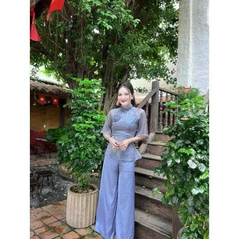 Sét bộ đồ Lam Pháp phục đi chùa kiểu cành hoa đính hoa ngàn cánh thắt thủ công tỉ mỉ kèm quần lụa cách điệu  Giá 250k