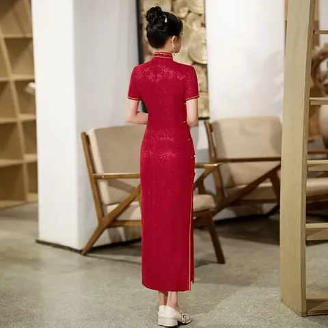 Sườn xám đỏ xinh  Hàng có sẵn giao ngay Eo dưới 88cm mặc đẹp Chất liệu umi co giãn dễ mặc Giá 290k