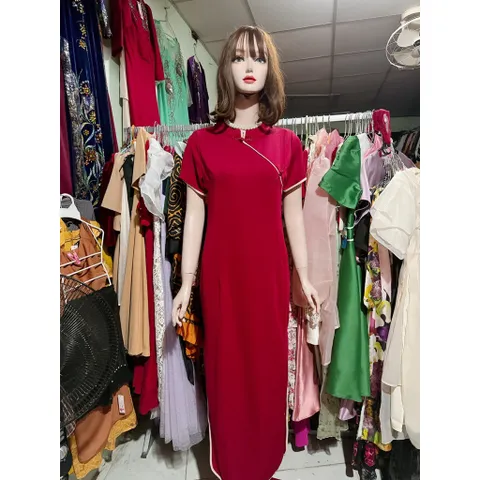 Sườn xám đỏ xinh  Hàng có sẵn giao ngay Eo dưới 88cm mặc đẹp Chất liệu umi co giãn dễ mặc Giá 290k