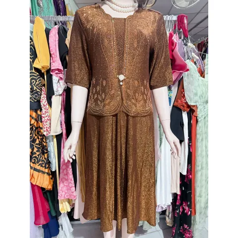 Đầm dự tiệc trung niên chất thun nhũ co giãn cực tốt, mịn ,hoa ép đá dáng vest che bụng dưới 80kg mặc đẹp