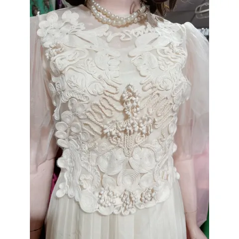 Đầm dập ly đính kết sang trọng Hàng có sẵn giao ngay Đủ size SML Màu kem Đúp lót 2 lớp Giá 420k