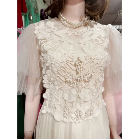 Đầm dập ly đính kết sang trọng Hàng có sẵn giao ngay Đủ size SML Màu kem Đúp lót 2 lớp Giá 420k