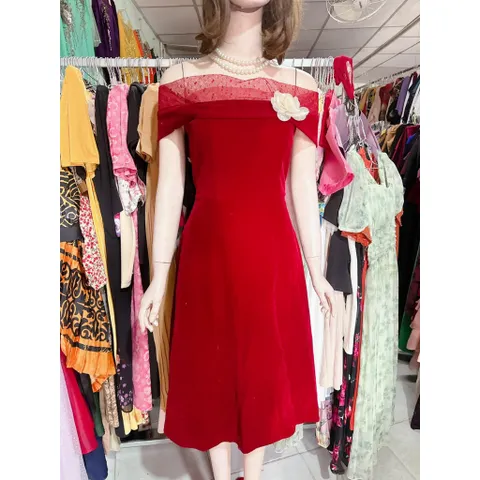 Đầm nhung trễ vai sang trọng thanh lịch Chất liệu vải NHUNG cao cấp xịn mịn trễ vai Hàng có sẵn giao ngay L Size SML