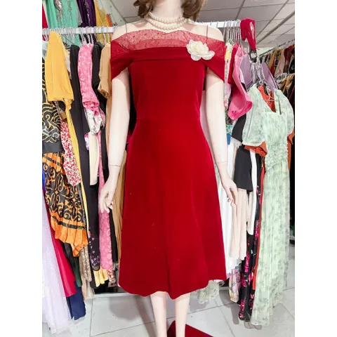 Đầm nhung trễ vai sang trọng thanh lịch Chất liệu vải NHUNG cao cấp xịn mịn trễ vai Hàng có sẵn giao ngay L Size SML
