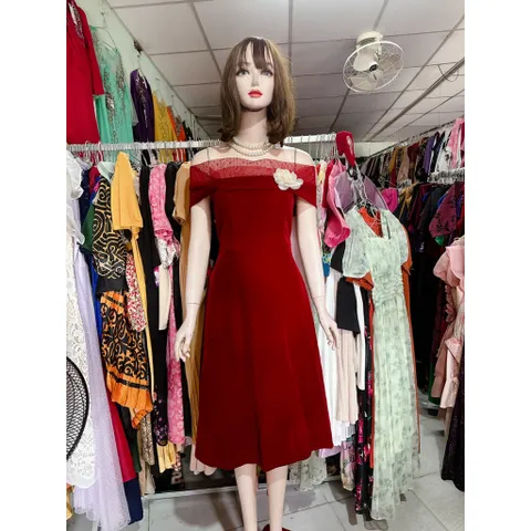 Đầm nhung trễ vai sang trọng thanh lịch Chất liệu vải NHUNG cao cấp xịn mịn trễ vai Hàng có sẵn giao ngay L Size SML