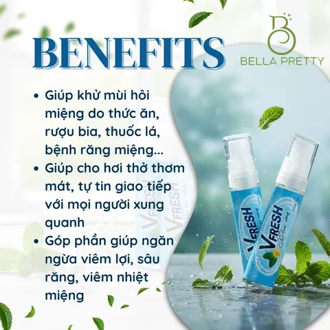 Vfresh Xịt Thơm Miệng Khử Mùi Hôi Miệng Hơi Thở Thơm Mát 10ml Không Cồn Ngừa Viêm Lợi Sâu Răng