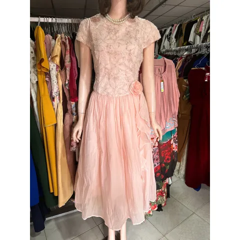 Đầm thiết kế maxi ren lưới nhũ hoa sóng màu hồng nhạt nhẹ nhàng tiểu thư đài cát Hàng có sẵn giao ngay LXL Đủ size SMLXL